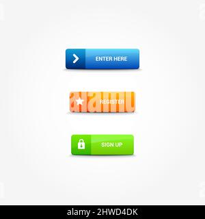 Enter Here, Register & Sign Up Buttons Stock Vector