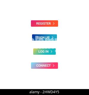 Register, Sign Up, Log In & Connect Web Button Set Stock Vector
