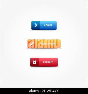 Log In, Sign Up & Log Out Buttons Stock Vector