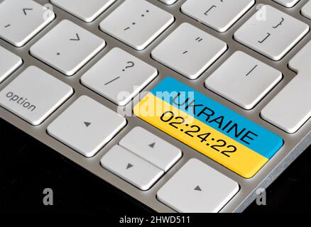 Current affairs Ukraine  date of Russian invasion key on a computer keyboard isolated Stock Photo