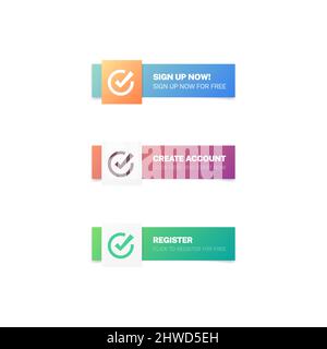 Sign Up Now, Create Account & Register Modern Web Buttons Stock Vector