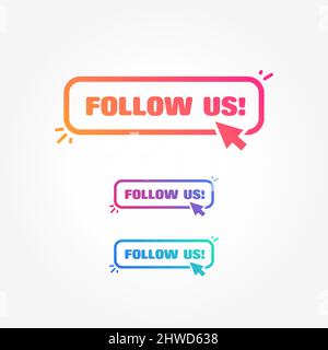 Follow Us Button with Cursor Label Set Stock Vector