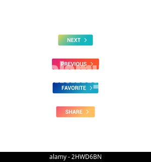 Next, Previous, Favorite & Share Web Button Set Stock Vector