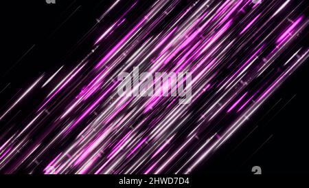 Futuristic flow of shining lines. Animation. Beautiful cosmic path of shining lines on black background. Diagonal flow with moving sparkling lines. Stock Photo
