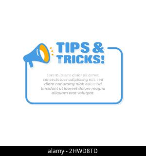 Tips And Tricks Banner Frame Template with Megaphone Icon Stock Vector