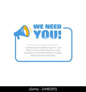 We Need You Banner Frame Template with Megaphone Icon Stock Vector