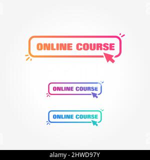 Online Course Button with Cursor Label Set Stock Vector
