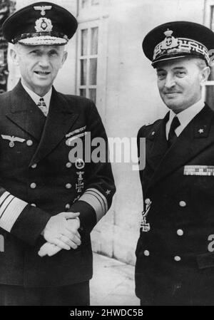 Italian Admiral Angelo Parona (1889-1977) with Karl Donitz, circa 1941 Stock Photo