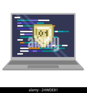 IT shield vector illustration. Information technology defense. Cybersecurity laptop Stock Vector