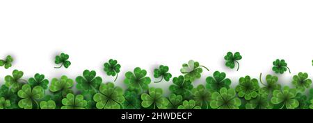 Seamless border with shamrock leaves. Saint Patrick seamless banner with clover Stock Vector