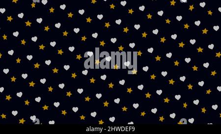 Beautiful cartoon animation of small stars and hearts moving up and down and rotating on the dark background. Seamless loop animation Stock Photo