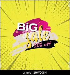 Comic zoom web banner, business card, template BIG SALE 50 percent - Vector illustration Stock Vector