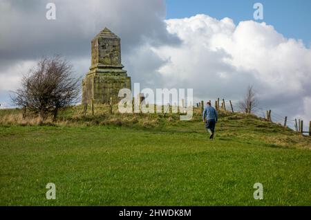 The John Wedgwood  memorial monument on Bignall Hill at Red Street Chesterton Staffordshire England, erected in 1845 is a well known local landmark Stock Photo