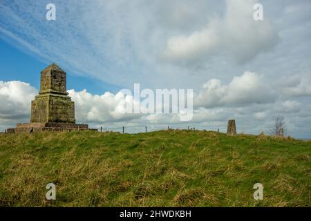 The John Wedgwood  memorial monument on Bignall Hill at Red Street Chesterton Staffordshire England, erected in 1845 is a well known local landmark Stock Photo