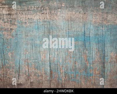 Old wooden texture with blue abstract paint. Grunge plank or plywood surface background Stock Photo