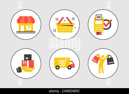 Concept of shopping process with 6 successive steps Stock Vector