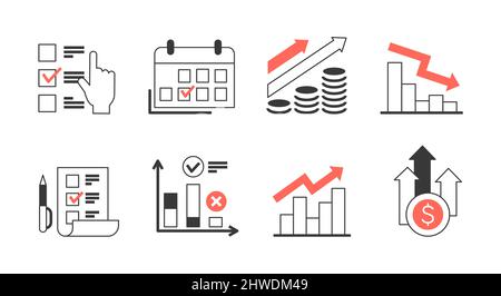 Fiscal year set of icons Stock Vector