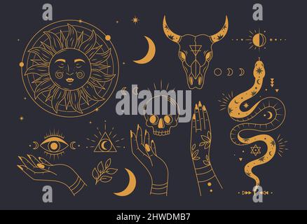 Set of alchemy esoteric mystical magic celestial icons Stock Vector