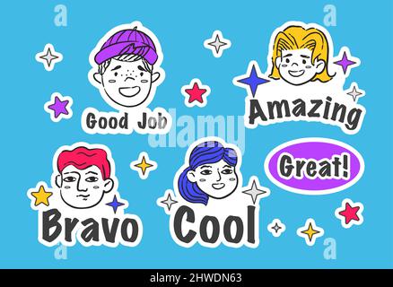Colorful set of stickers with praise Stock Vector