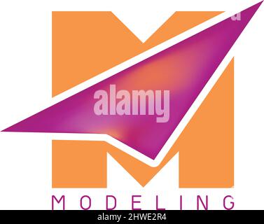 Abstract simple logo with M letter and arrow. Vector graphic template Stock Vector