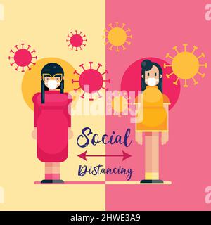 Social distancing vector design poster awareness banner Stock Vector