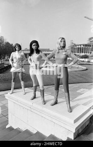 UFO, TV Series. Actresses from the science fiction series about an alien invasion of Earth, pictured during photo-call to promote the series outside Hall of Memories, Birmingham, 15th September 1970. Stock Photo