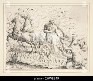 Elijah in the fiery chariot.  Artist: Augustin Hirschvogel, German, 1503–1553 Stock Photo