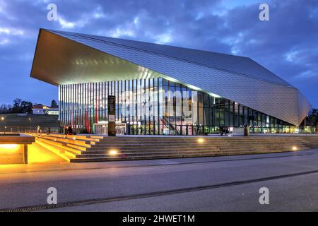 Lausanne, Switzerland - January 7, 2021 - Innaugurated in 2014, the SwissTech Convention Center of the Swiss Federal Institute of Technology Lausanne Stock Photo