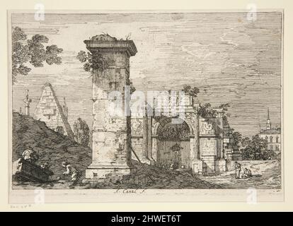 Landscape with Ruined Monuments, from the series Vedute (Views).  Artist: Canaletto (Giovanni Antonio Canal), Italian, 1697–1768 Stock Photo