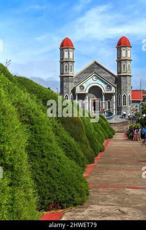 Francisco Alvardo Park and the Church of San Rafael in Zarcero, Costa Rica Stock Photo