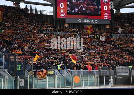 Rome, Italy. 05th Mar, 2022. Roma's supporters during football Serie A Match at Stadio Olimpico, Roma v Atalanta on March 5, 2022 in Rome, Italy. (Photo by AllShotLive/Sipa USA) Credit: Sipa USA/Alamy Live News Stock Photo