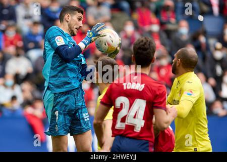 Pamplona, Spain. 05th Mar, 2022. Sergio Herrera (goalkeeper; CA Osasuna) in action during the Spanish La Liga Santander football match between CA Osasuna and Villrreal CF at the Sadar Stadium. (CA Osasuna won: 1 - 0) Credit: SOPA Images Limited/Alamy Live News Stock Photo