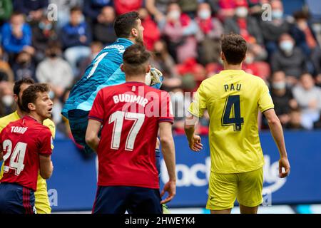 Pamplona, Spain. 05th Mar, 2022. Sergio Herrera (goalkeeper; CA Osasuna) in action during the Spanish La Liga Santander football match between CA Osasuna and Villrreal CF at the Sadar Stadium. (CA Osasuna won: 1 - 0) Credit: SOPA Images Limited/Alamy Live News Stock Photo