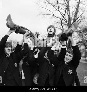 16 year old actor Jack Wild who played the role of the Artful Dodger in the 1968 Lionel Bart musical film Oliver! Pictured visiting his schoolmates at the Barbara Speake Drama School, East Acton, London. 27th March 1969. Stock Photo