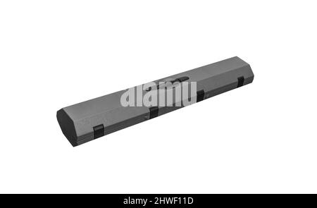 A modern gray plastic hard case for transporting and storing weapons. Isolate on a white background. Stock Photo