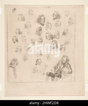Thirty-Six Heads, Plus One Full Seated Figure, of Voltaire. Etcher: Unknown After: Jean Huber, Swiss, 1721–1786 Stock Photo