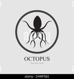 Templates for octopus logos on gray background Stock Vector