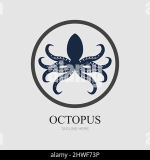 Templates for octopus logos on gray background Stock Vector