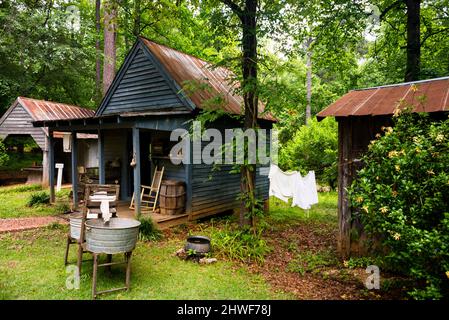 Well house and tenant house at Stately Oaks in the Margaret Mitchell Memorial Park in Jonesboro, Georgia. Stock Photo