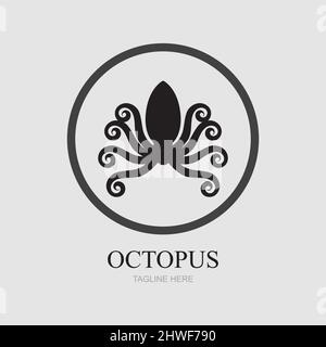 Templates for octopus logos on gray background Stock Vector