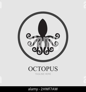 Templates for octopus logos on gray background Stock Vector