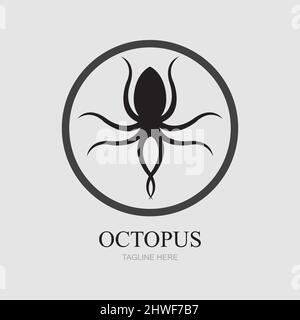 Templates for octopus logos on gray background Stock Vector