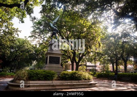 Madison Square in Savannah and the William Jasper Monument, Georgia. Stock Photo