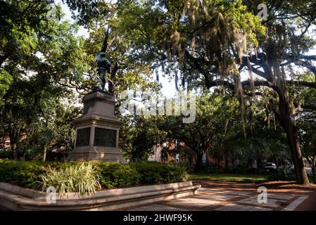 Madison Square in Savannah and the William Jasper Monument, Georgia. Stock Photo