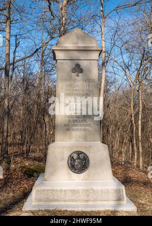 The 66th New York Volunteer Infantry Regiment monument on Sickles Avenue at Gettysburg National Military Park in Gettysburg, Pennsylvania,USA Stock Photo