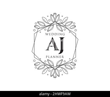 AJ Initials letter Wedding monogram logos collection, hand drawn modern minimalistic and floral templates for Invitation cards, Save the Date, elegant Stock Vector