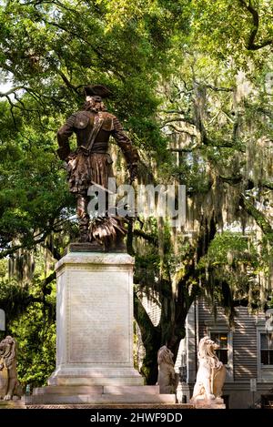 The James Oglethorpe Statue in Chippewa Square in Savannah, Georgia. Stock Photo