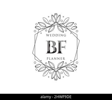 BF Initials letter Wedding monogram logos collection, hand drawn modern minimalistic and floral templates for Invitation cards, Save the Date, elegant Stock Vector