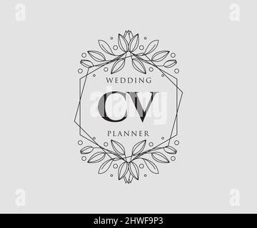 CV Initials letter Wedding monogram logos collection, hand drawn modern minimalistic and floral templates for Invitation cards, Save the Date, elegant Stock Vector