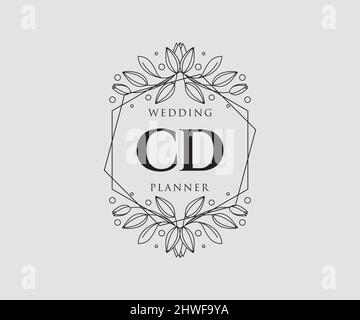 CD Initials letter Wedding monogram logos collection, hand drawn modern minimalistic and floral templates for Invitation cards, Save the Date, elegant Stock Vector